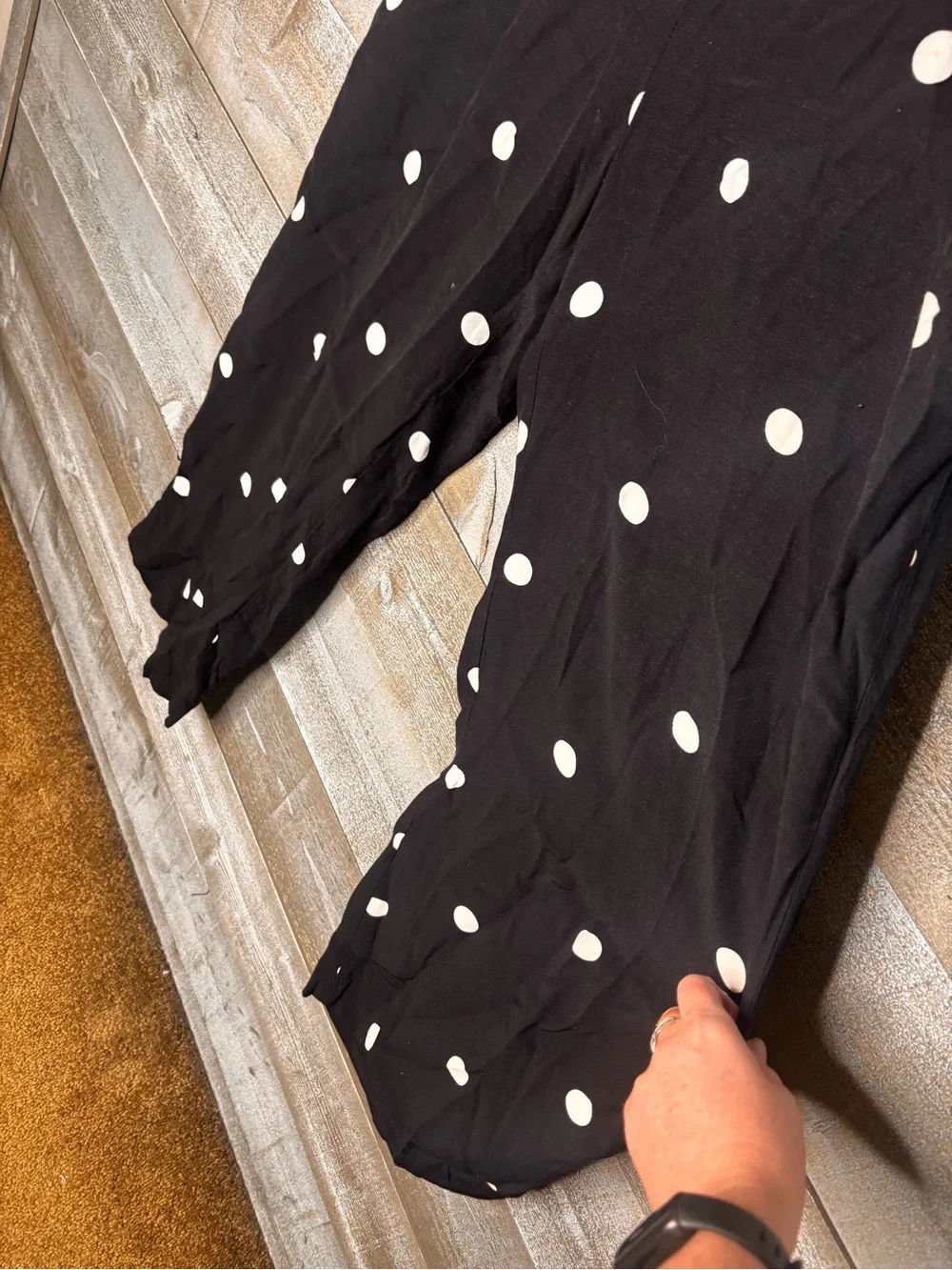 LOFT Black & White Polka Dot Cropped Wide-Leg Pants career office